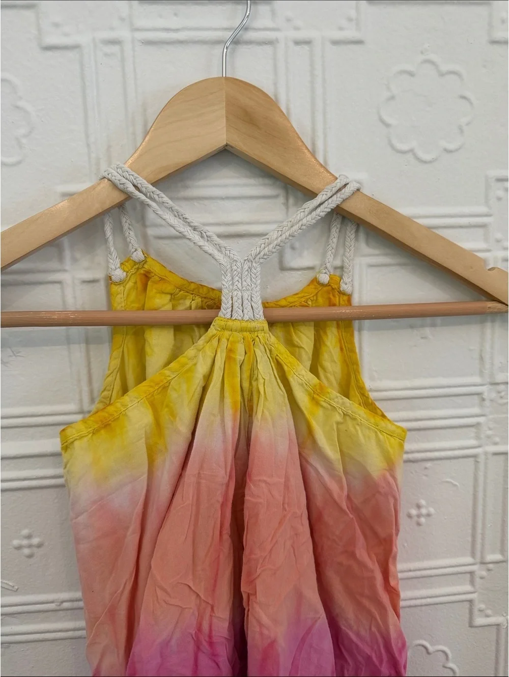 Toddler Girls 5T Tie-Dye Ombre Sundress Yellow Pink Teal Summer Dress